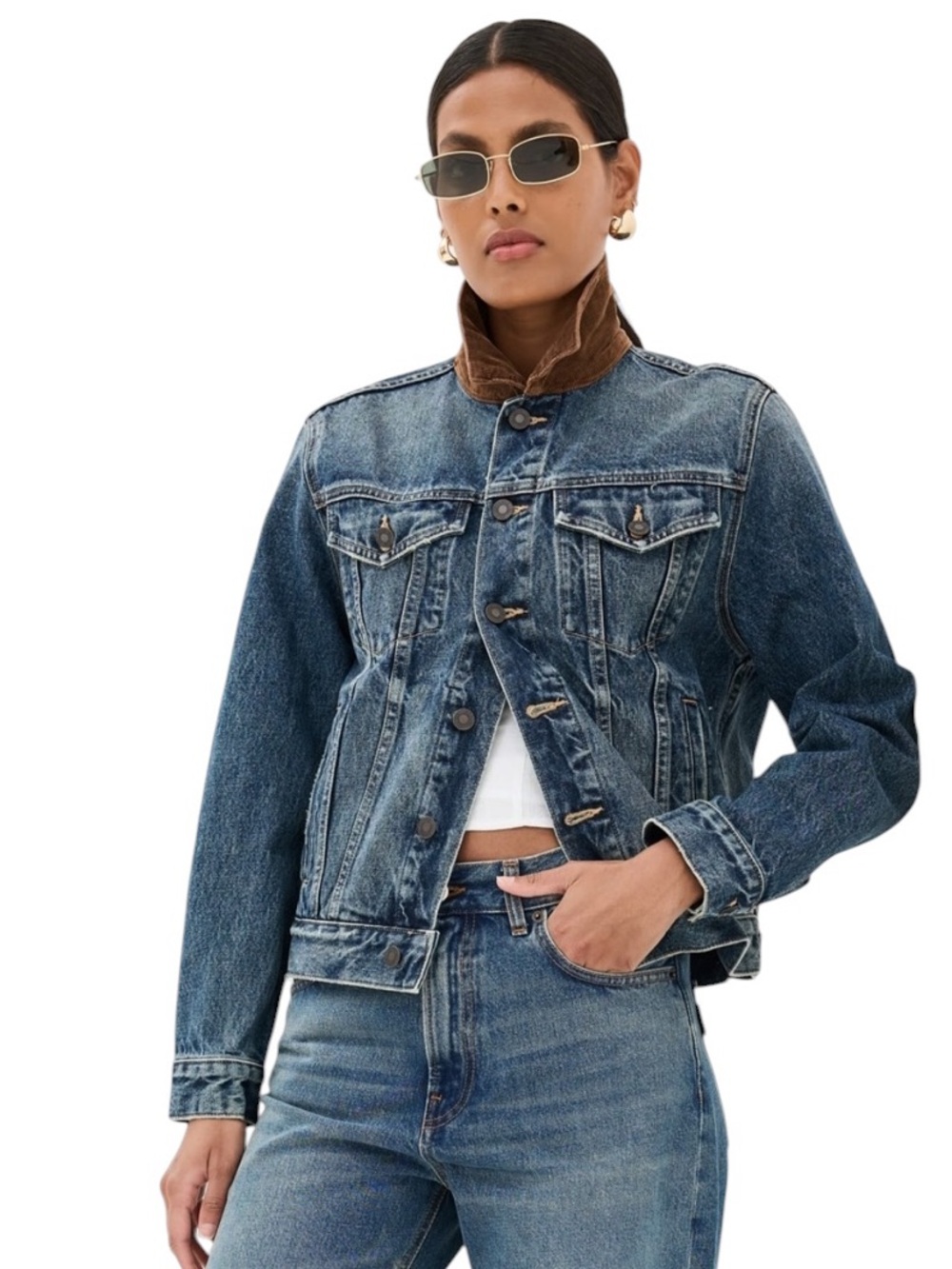 Nili Lotan Chesney Cotton Corduroy-trimmed Denim Jacket